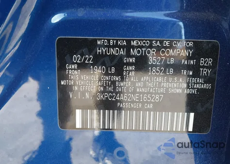 2022 Hyundai Accent Se из США, поврежденный, VIN 3KPC24A62NE165287